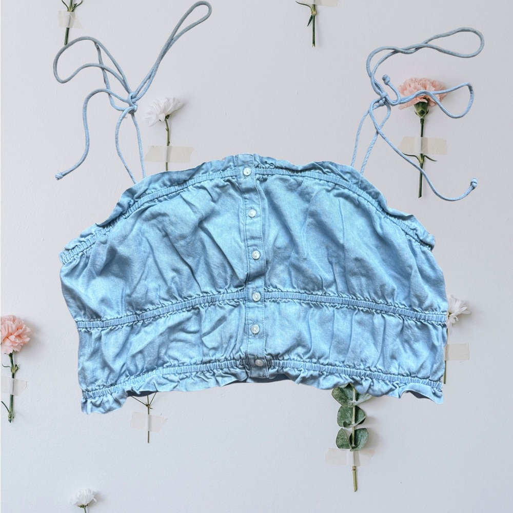 Aerie - Chambray Crop Top with Tie Straps